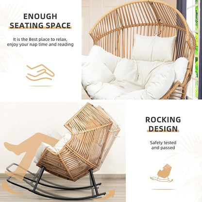 Vongrasig Wicker Egg Chair PE Rattan Rocking Chair - Image 4