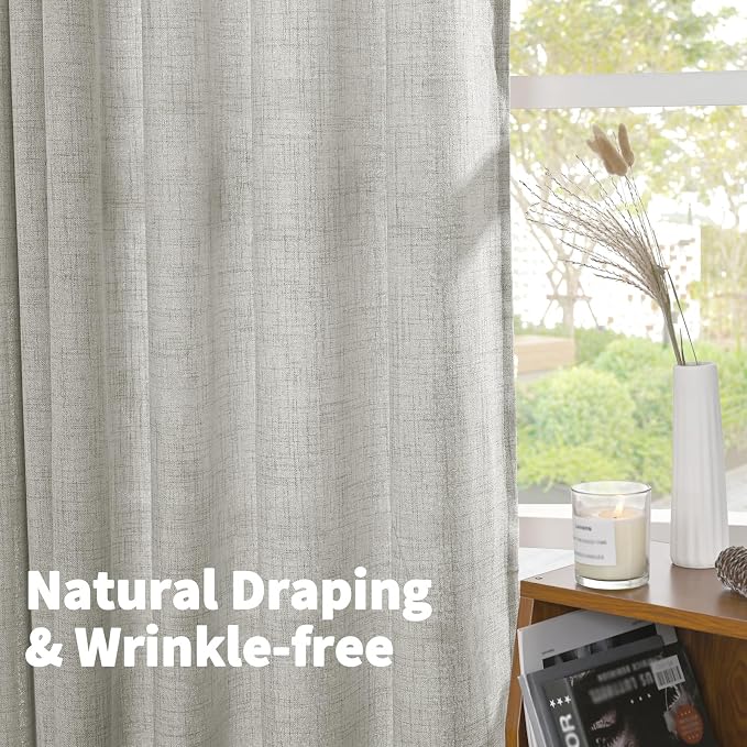 YoungsTex Light Grey Linen Curtains 80 Inches Long 2 Panels Set, Light - Image 5