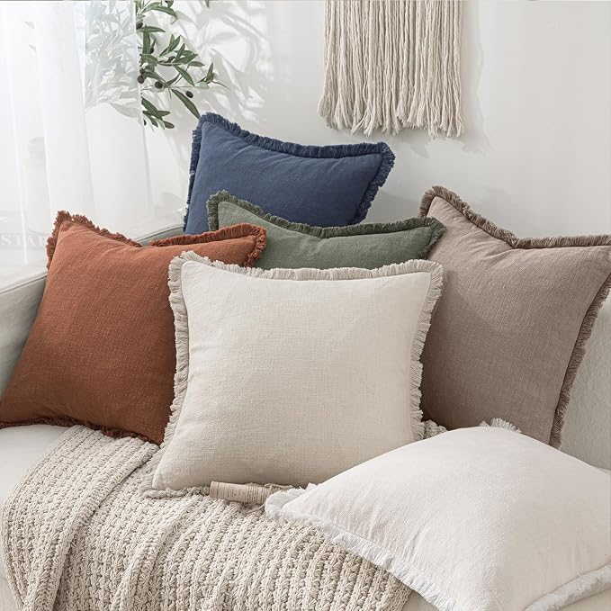 MIULEE Boho Linen Fringe Decorative Fall Throw Pillow Covers Dune 18x18 | Set - Image 5