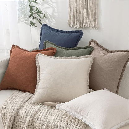 MIULEE Linen Fringe Decorative Fall Euro Throw Pillow Covers Dune 24x24 | Set - Image 6