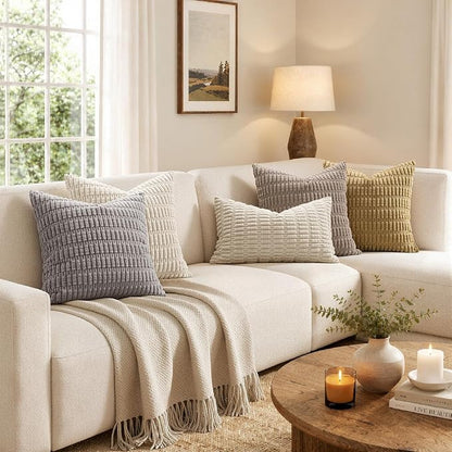 MIULEE Corduroy Decorative Throw Pillow Covers 20x20 Cream White Pack of 2 | - Image 3