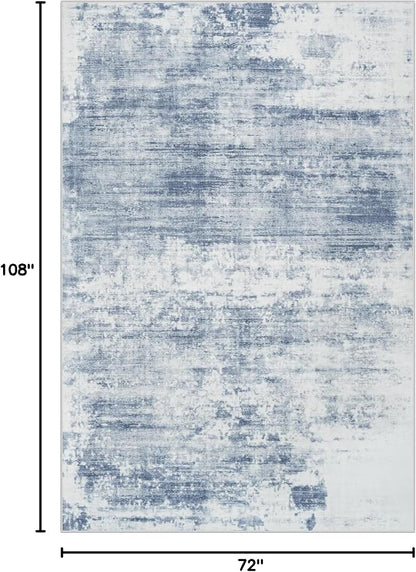 6x9 Area Rugs for Living Room: Washable Abstract Blue White Badroom Carpet | - Image 2
