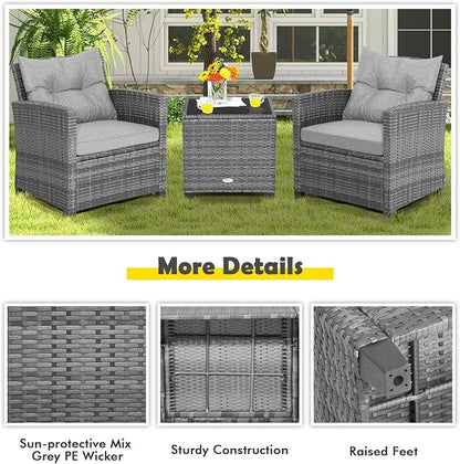 COSTWAY 3-Piece Patio Furniture Set, Outdoor Wicker Rattan Sofa - Image 7