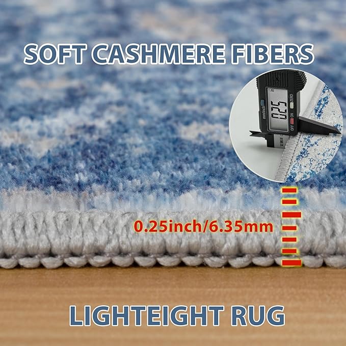 10x14 Area Rugs for Living Room Washable Dining Room Blue Grey White | Modern - Image 5