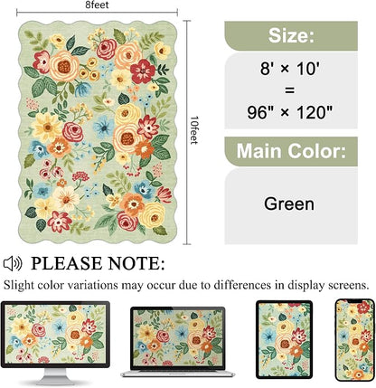 DUKINO 8x10 Area Rug for Living Room, Floral Washable Rug Non Slip, Low Pile - Image 2