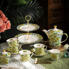 ACMLIFE Tea Set for Adults- Fine China Tea Set for 6, 21-Piece Vintage Coffee Set English Porcelain Tea Pot Sets for Adult Tea Party for Women Gift (Fruits Green, Extra Large 21)