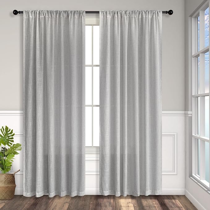 Grey Curtains 72 Inch Length for Bedroom 2 Panels Back Tab Rod Pocket Semi - Image 8