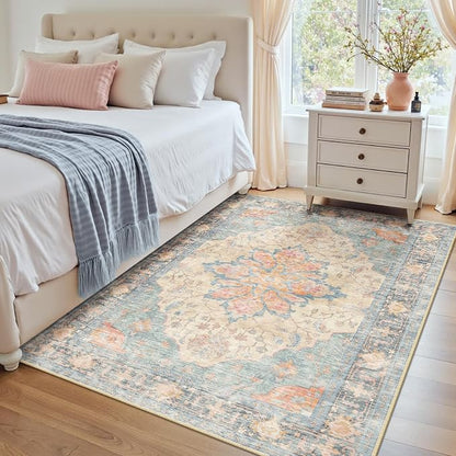 RELEANY Washable Area Rug, Water Repellent, Pet Friendly, Vintage Floral Boho by RELEANY