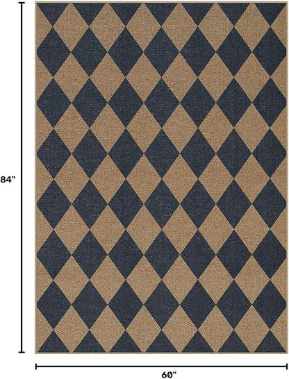 Lahome Checkered Easy Jute 5x7 Outdoor Patio Rug, Living Room Rugs Washable | - Image 2