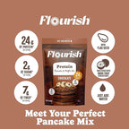Flourish Protein Pancake & Waffle Mix, with Whey Protein & Flax Seed, No Added Sugar, High in Protein & Fiber - Just Add Water - Chocolate Flavour, 430 g (2 Pack) - Made in Canada