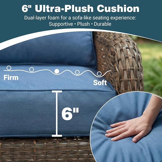 Patio Furniture Set, High Back Rattan Sofa, Weather Resistant Olefin Fabric - Image 2