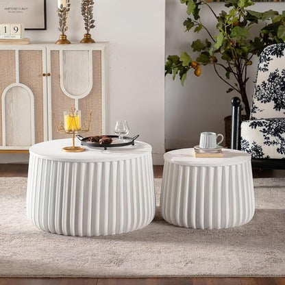 46.46'' White Round Coffee Table Set of 2 by JJKFurniture-kevinplus