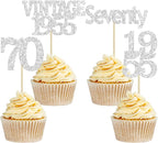Gyufise 24Pcs 70th Birthday Cupcake Toppers Glitter Cheers to 70 Fabulous Seventy Vintage 1955 Cupcake Picks 70th Birthday Wedding Anniversary Party Cake Decorations Supplies Silver