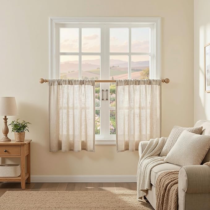 MYSKY HOME 30 Inch Length Oatmeal Tiers Curtains - Image 4