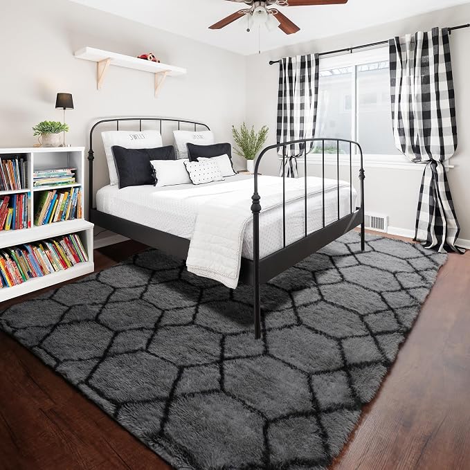 8x10 Area Rugs for Living Room, Fluffy Grey and Black Bedroom Geometric Rug | - Image 7