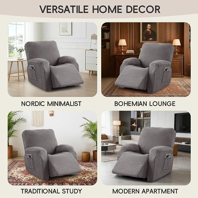 Oversized Recliner Chair Covers, 4-Piece Stretch Geometric Strokes Jacquard - Image 7