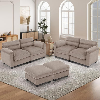 HAOMARKETS Corduroy 4-Piece Sofa Set, Upholstered Ottoman Set of 2 and 2 - Image 6