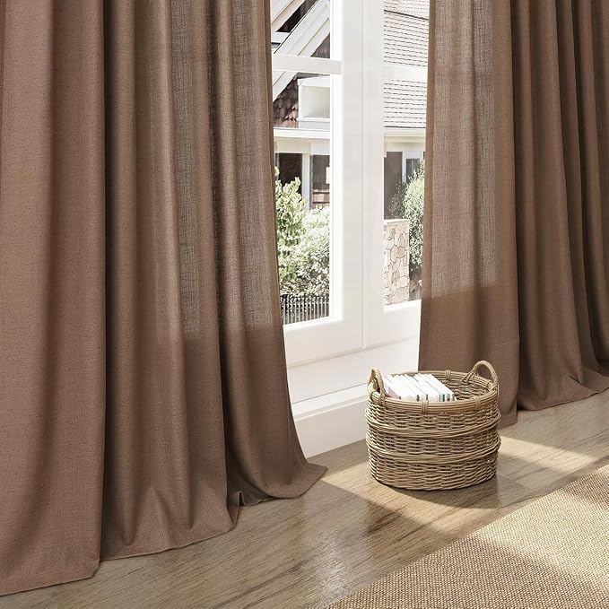 Caramel Brown Linen Curtains for Living Room 105 Inches Long Back Tab Light - Image 5