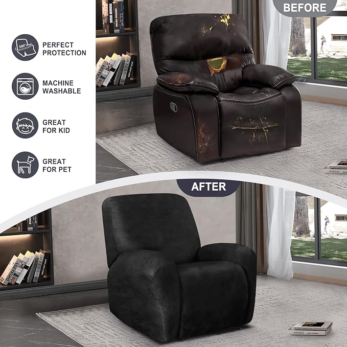 ANARACHON Leather Look Recliner Chair Covers, 4-Pieces Stretch Recliner Cover - Image 5