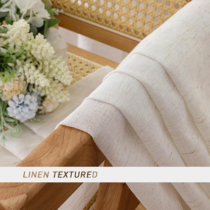Simplebrand Natural Linen Textured Sheer Curtains 63 Inch Length 2 Panels - Image 5
