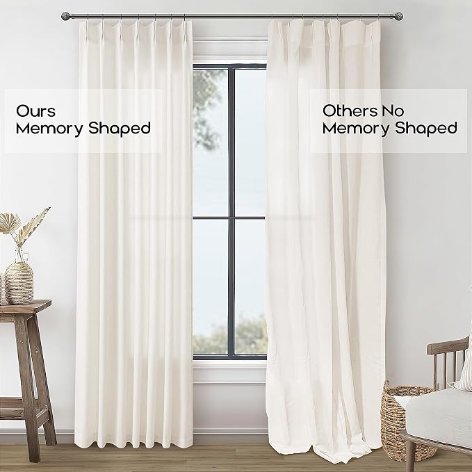 Natural Pinch Pleated Linen Curtains 84 Inches Long Semi Sheer Cream | Light - Image 2