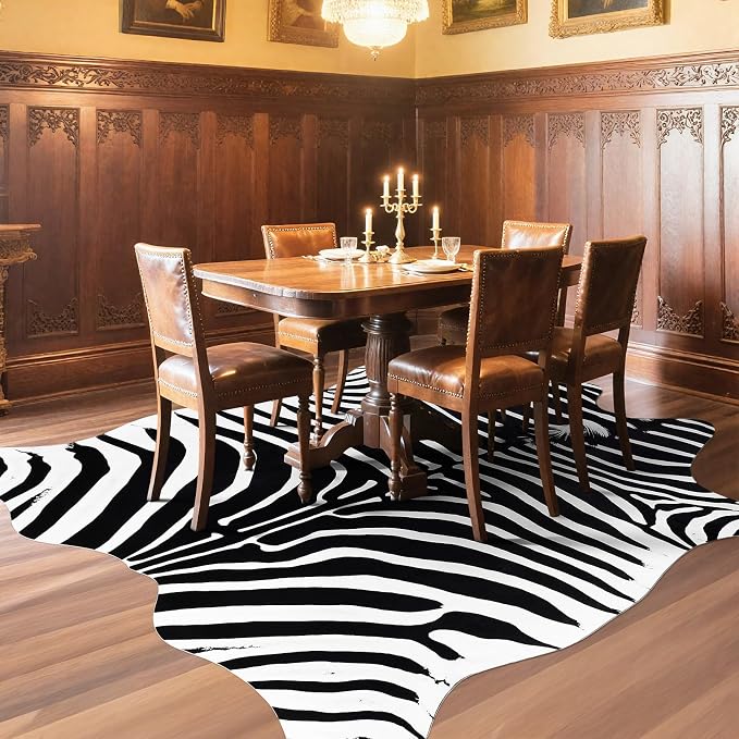 Faux Zebra Rug, Zebra Print Rug Animal Hide Rugs, 4.6 x 5.2 Ft Black | Premium - Image 6