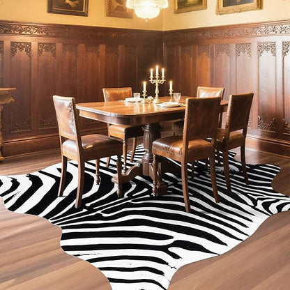 Faux Zebra Rug, Zebra Print Rug Animal Hide Rugs, 4.6 x 5.2 Ft Black | Premium - Image 6