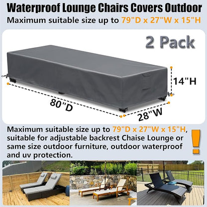 Waterproof Patio Lounge Chair Cover 2 Pack Outdoor Chaise Lounge Covers 600D - Image 2