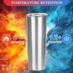20 oz Skinny Tumbler with Lid and Straw,Stainless Steel Vacuum Insulated Tumbler Cup Double Wall Leak-proof Coffee Mug,Travel Thermal Water Tumbler for Office,Outdoor(Silver,1)