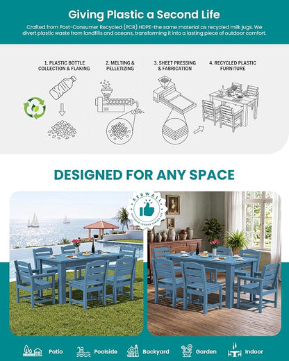 SERWALL HDPE Dining Set for 8: 2 Umbrella Hole Tables + 8 Chairs. Includes 8 - Image 7