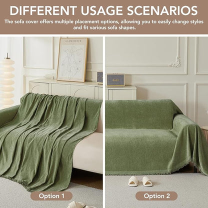 Couch Cover for Dogs, Boho Sofa Covers for 4 Cushion Couch, Chenille Sofa - Image 5