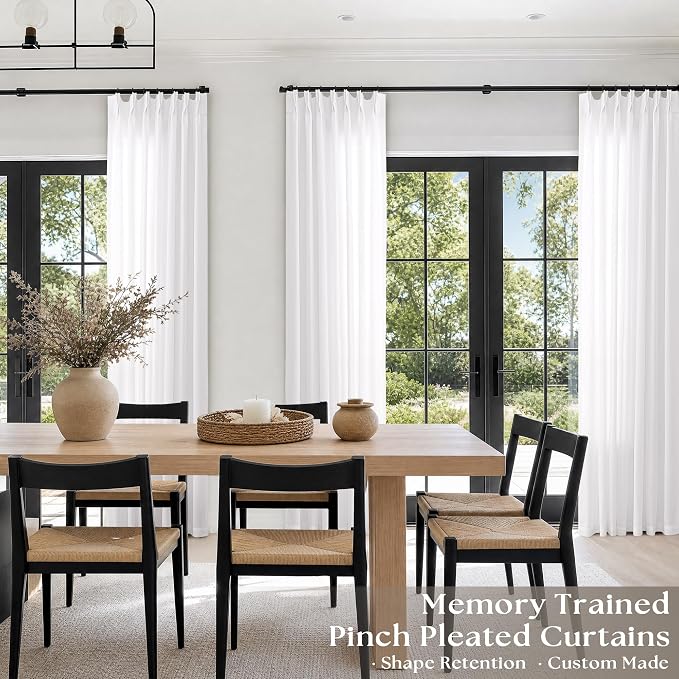 White Pinch Pleated Linen Curtains 90 Inches Long Semi Sheer Ceiling | Pinch - Image 6