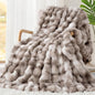 Luxury 1000GSM Rabbit Faux Fur Blanket, Super Heavy Warm Cozy Brown Blankets by TOUCHAT