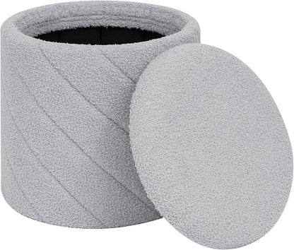 PINPLUS Ottoman with Stroage Round Boucle Ottoman and Tray Sherpa Removable - Image 7
