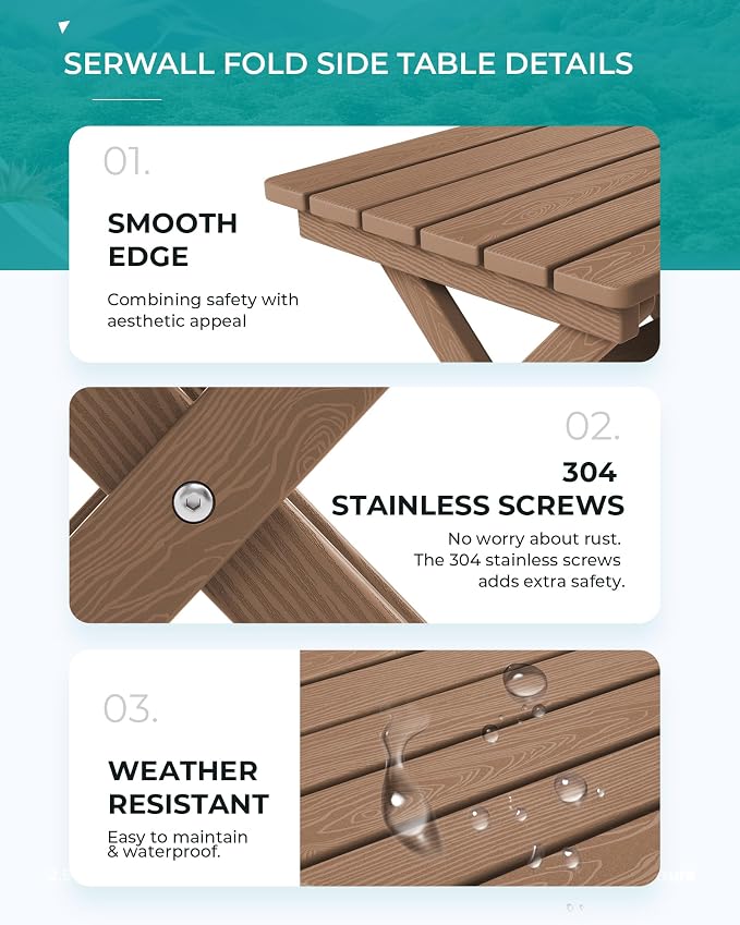 SERWALL Folding Outdoor Side Table, HDPE Adirondack End Table, No Assembly - Image 6