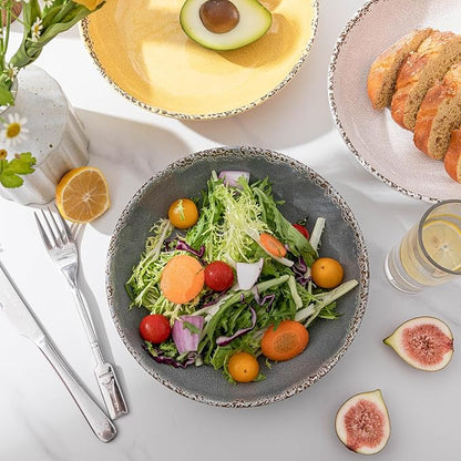 Melamine Pasta Bowls Set,6 Piece 9.25 inch Vintage Melamine Pasta/Salad/Ramen/Noodle/dinner/Fruit Bowls, Set of 6,Unbreakable Large Shallow Serving Bowls set,Cool Grey…