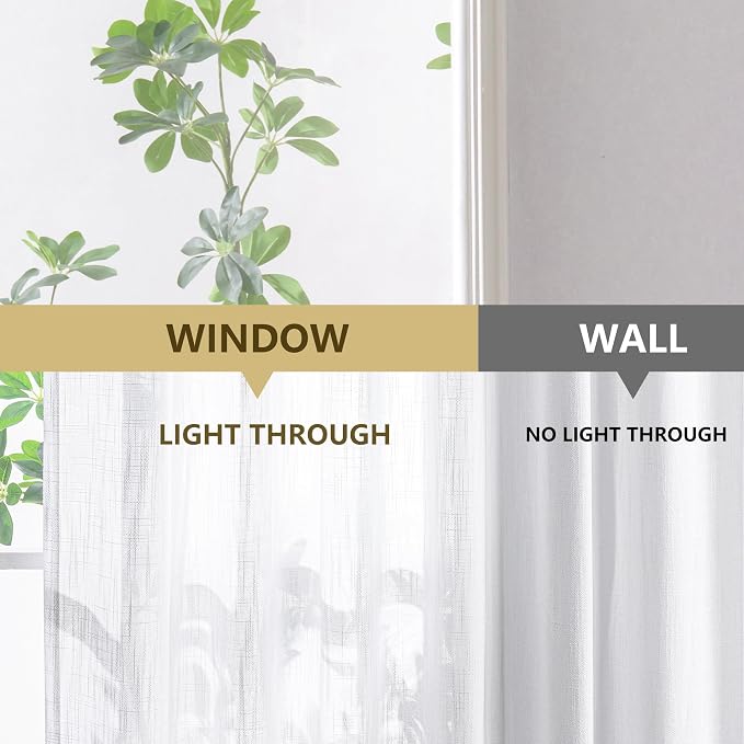 MYSKY HOME White Curtains 80 Inch Length 2 Panels Set, Semi Sheer Cotton Blend - Image 7