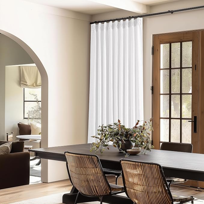 60 Inch Width Curtains 96 Inch White Linen Curtains Pinch Pleated | Linen Blend - Image 9