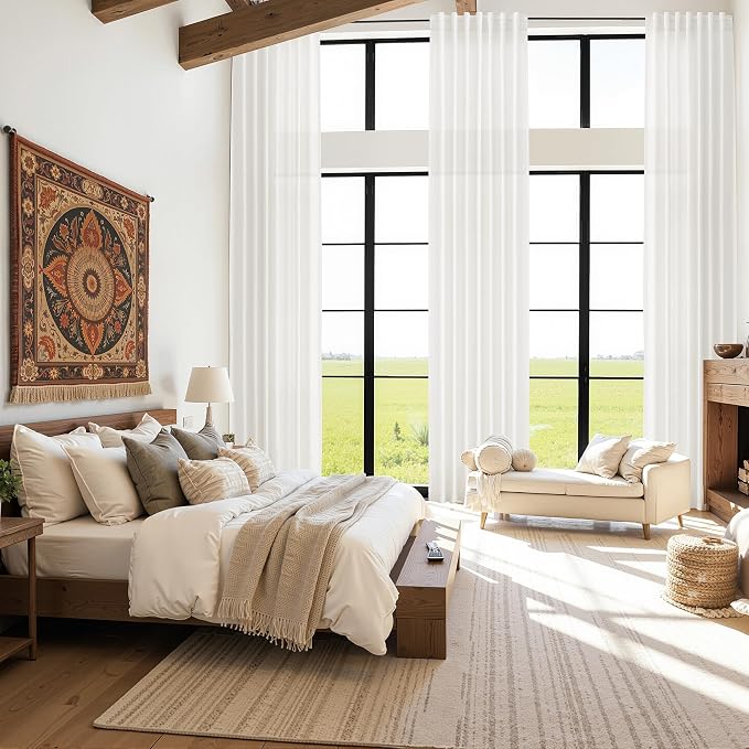 Extra Long Beige White Linen Curtains 132 Inch - Image 6