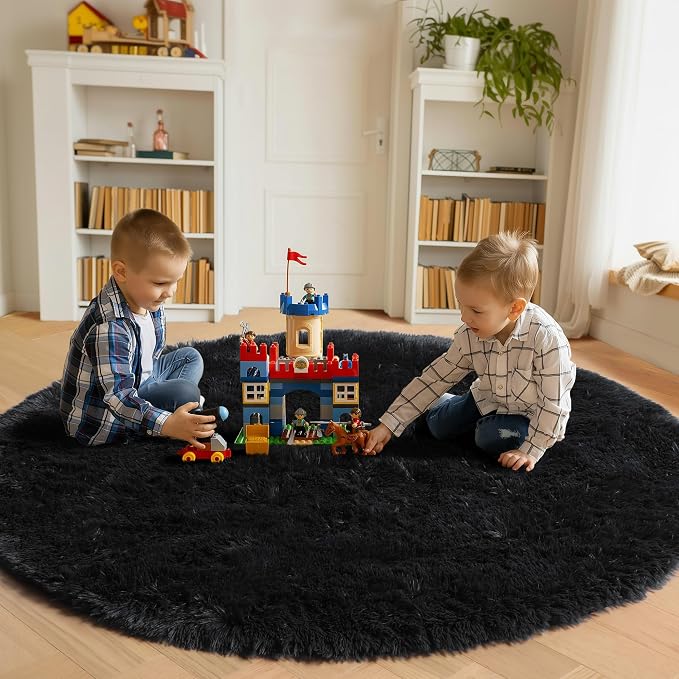 Black Round Area Rugs 6ft, Ultra Soft Bedroom Circle Rug - Image 3