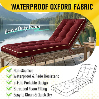 2 Pack 72x21 Inch Folding Chaise Lounge Cushion Quick Dry - Image 3