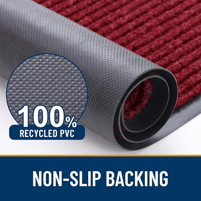 OLANLY 2-Pack Front Door Mats 29.5x17, Waterproof Heavy-Duty Doormats | Wine Red - Image 3