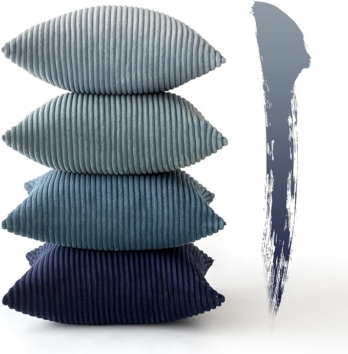 MIULEE Soft Corduroy Decorative Throw Pillow Covers Blue Navy Series 16x16 | - Image 4