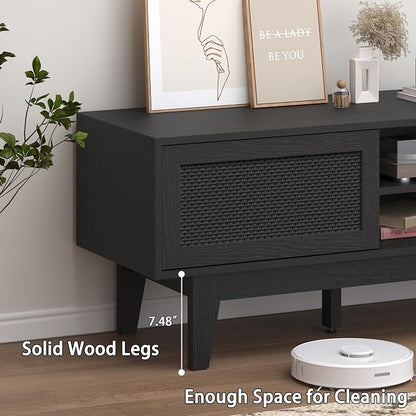 Xixini Boho TV Stand for 55 65 Inch TV, Rattan Entertainment Center - Image 6
