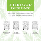 Final Touch Tiki Shot Glasses Set of 4 - Kanaloa, Lono, Kū, Kāne Designs, 2 oz (60 ml), Clear, Stackable Totem Pole Storage, Durable Glassware for Tropical Shots (TK5301)