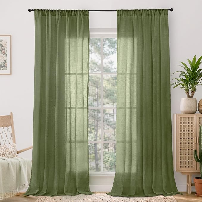 BGment 96 Inches Long Olive Green Linen Curtains by BGment