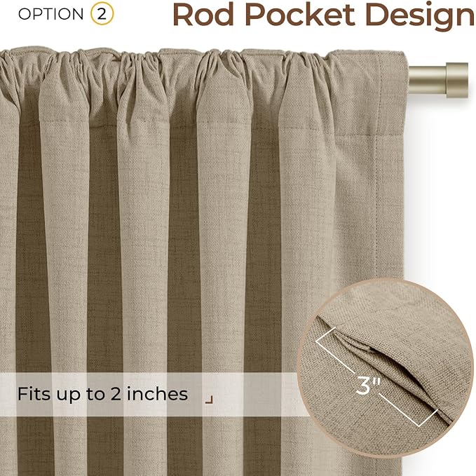 INOVADAY Extra Wide 100% Blackout Linen Curtains 102x84 Earthy Beige | Linen - Image 4