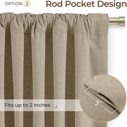 INOVADAY Extra Wide 100% Blackout Linen Curtains 102x84 Earthy Beige | Linen - Image 4