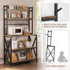Yaheetech Kitchen Bakers Rack with Power Outlet & LED Lights, 5 Tiers Coffee Bar Table with 8 S Hooks, 64 Inches Tall Microwave Oven Stand with Storage for Spices, Pots, Rustic Brown