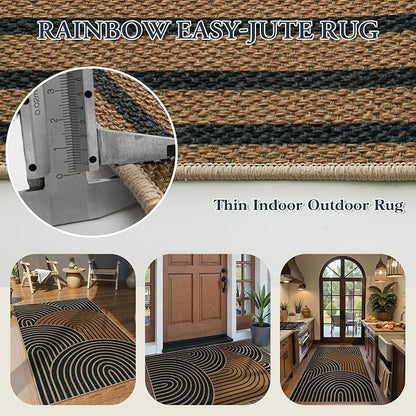Lahome Modern Rainbow Easy Jute 3x5 Rug, Washable Indoor Outdoor Carpet - Image 5